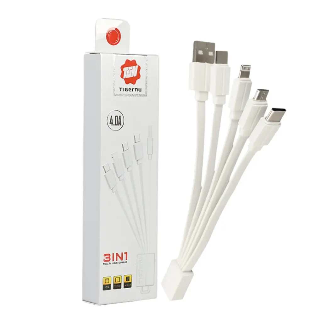 Tigernu 4 en 1 – Cable de Carga Multiconector USB-C / Lightning / Micro-USB