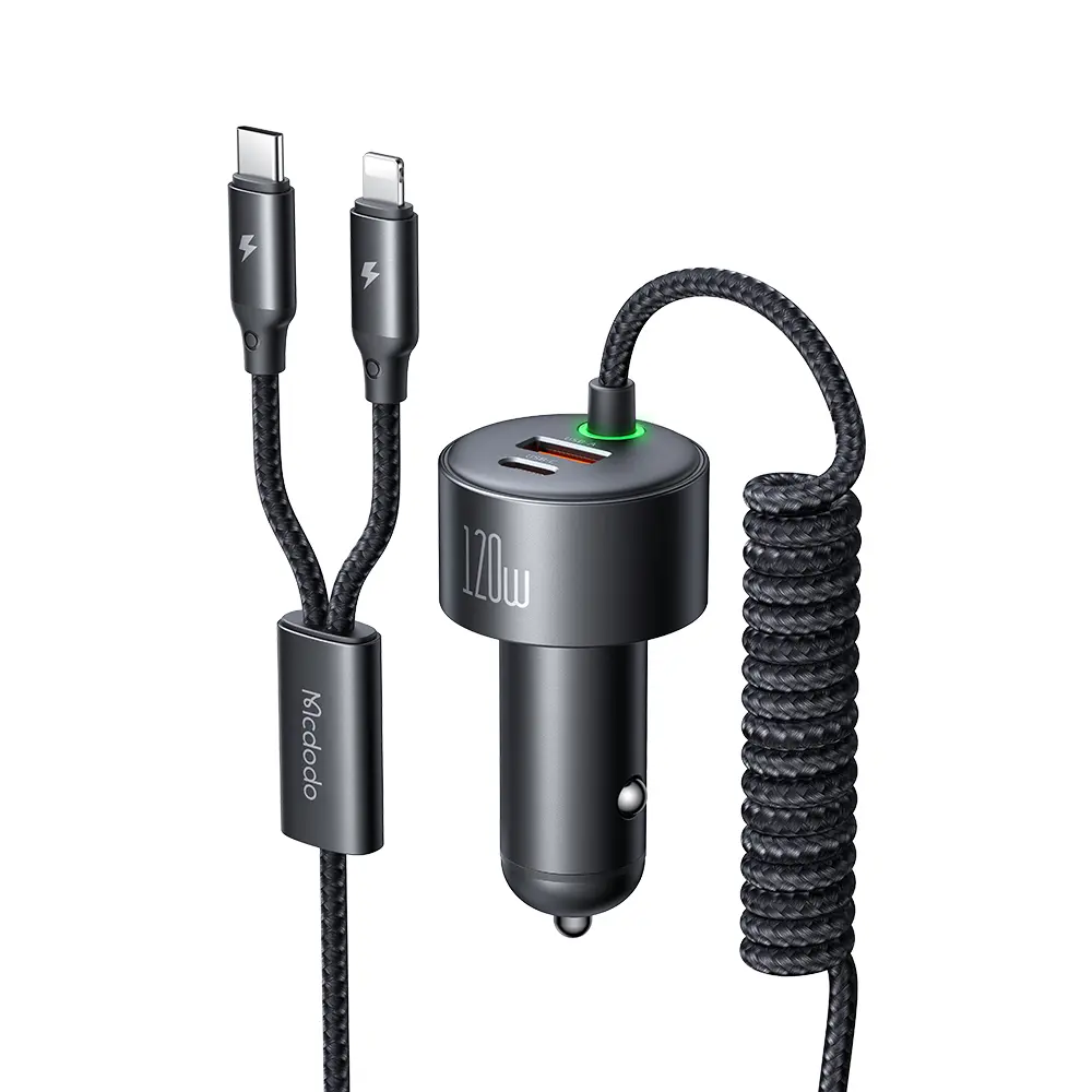 [CC-0370] Cargador de Coche Mcdodo 120W 4 en 1 USB-C USB-A con Cables Retráctiles